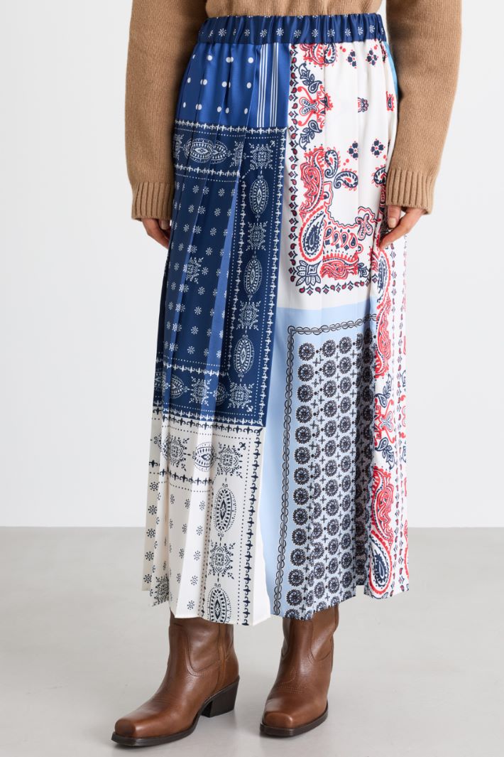 Gonna in twill stampato - BLU BIANCO - Intrend - 2