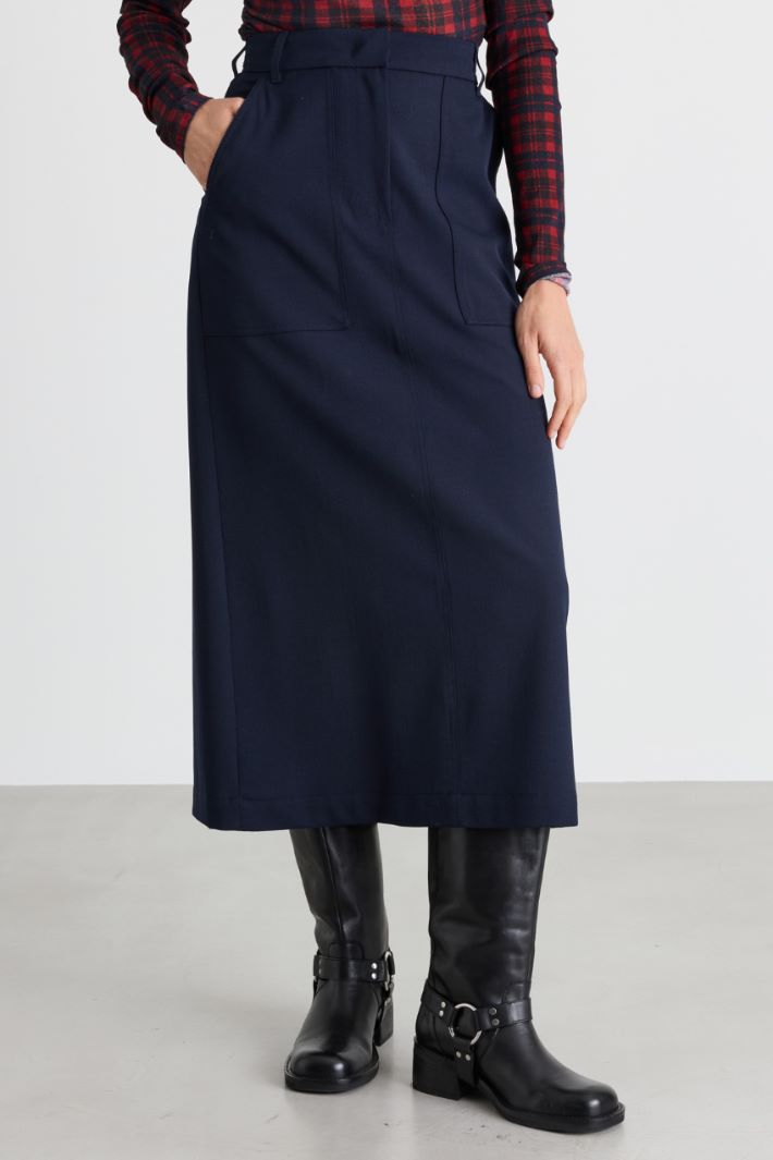 Long skirt with oversized pockets - BLUE - Intrend - 2