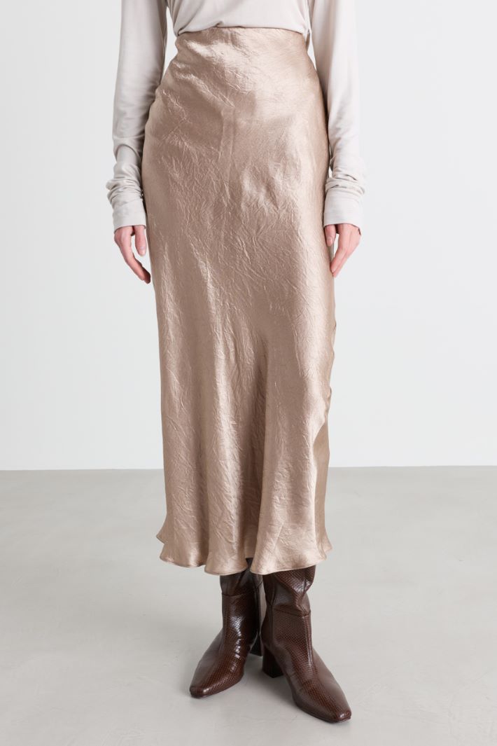 Crinkle satin skirt - BEIGE - Intrend - 2