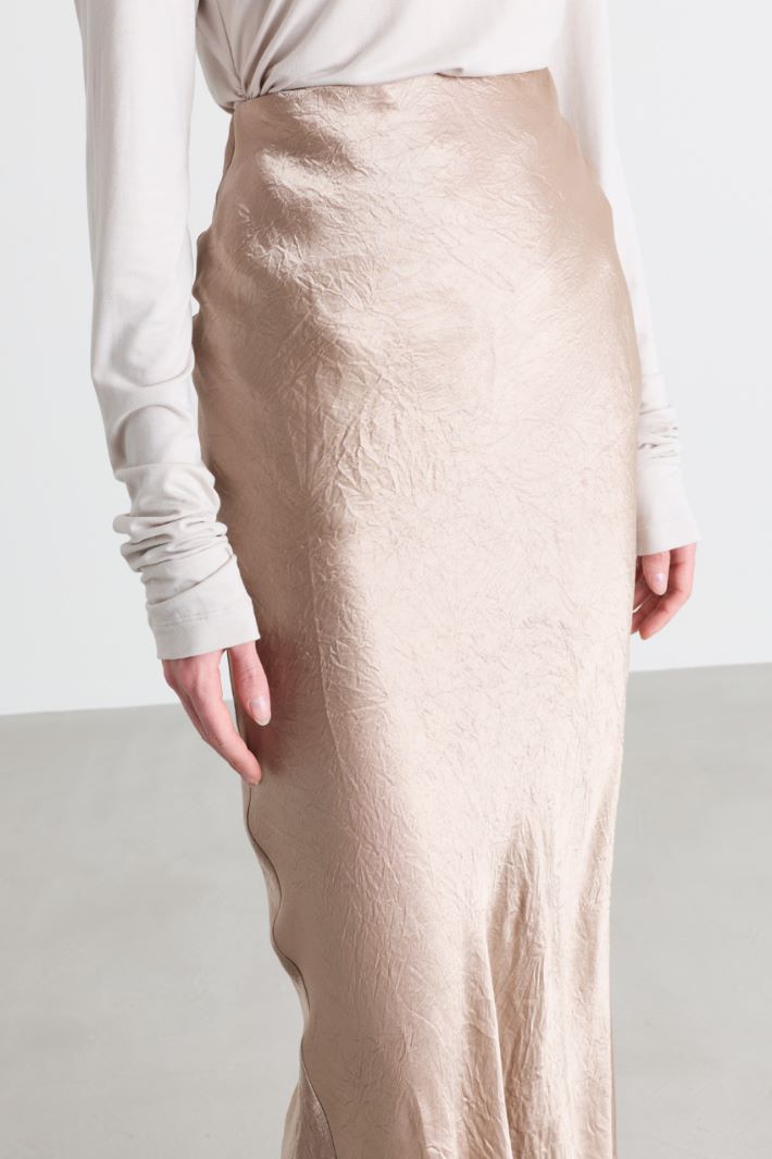 Crinkle satin skirt - BEIGE - Intrend - 3