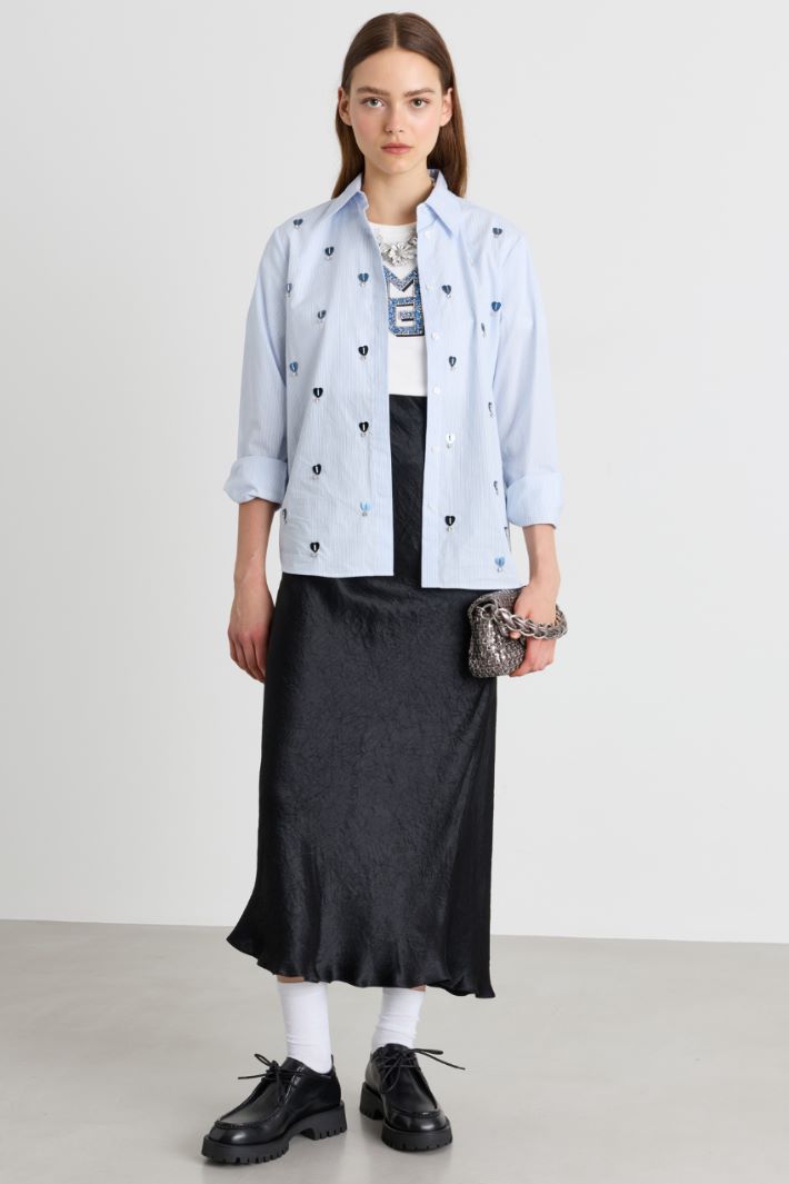 Crinkle satin skirt - BLACK - Intrend