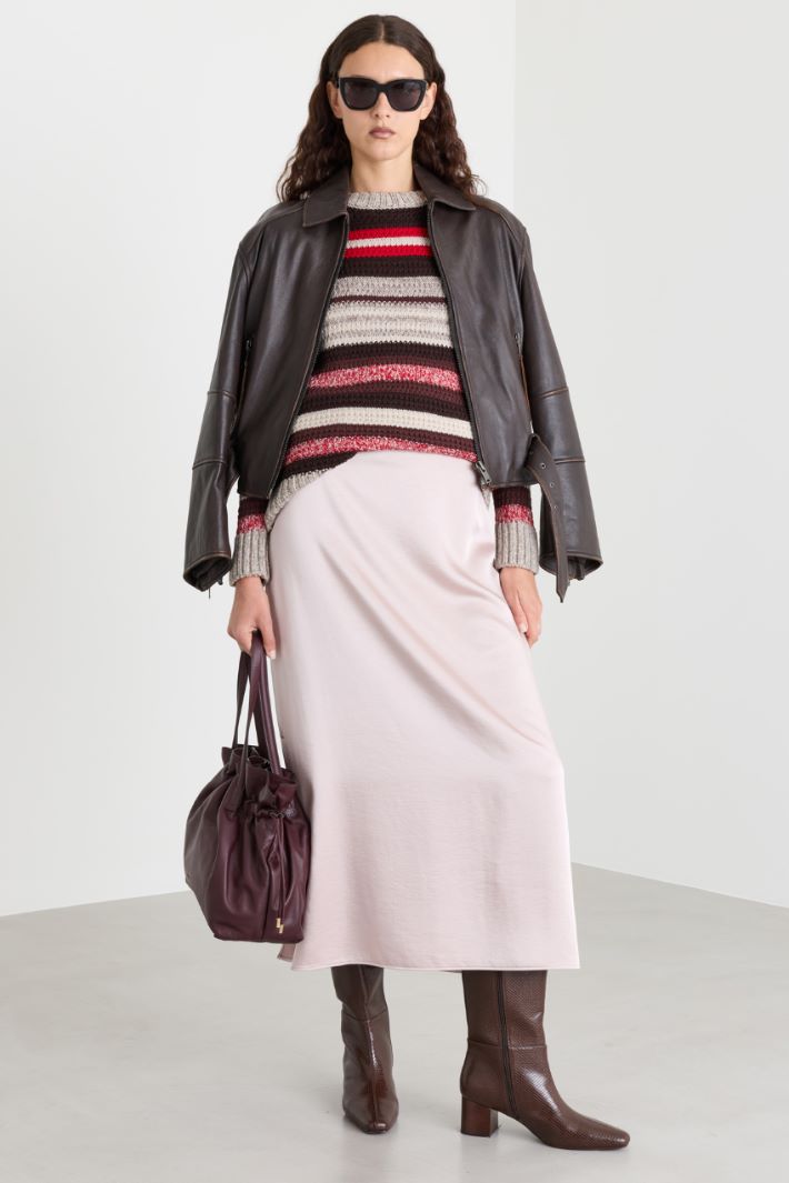 Jupe midi en satin - BEIGE - Intrend