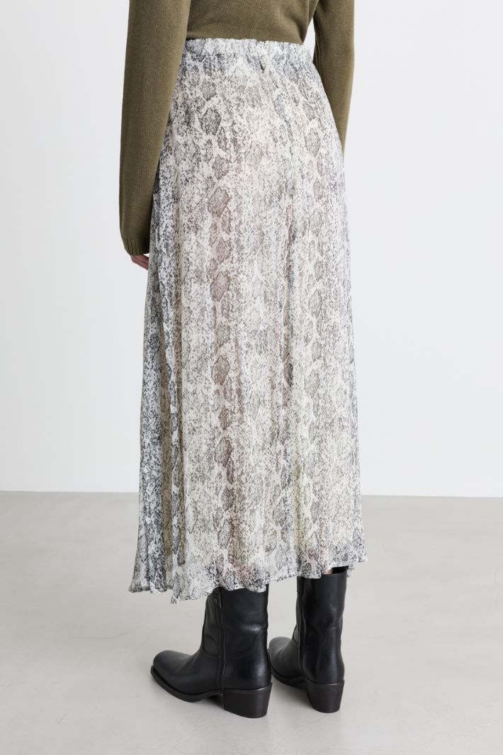 Printed creponne flared skirt - WHITE GREY - Intrend - 4