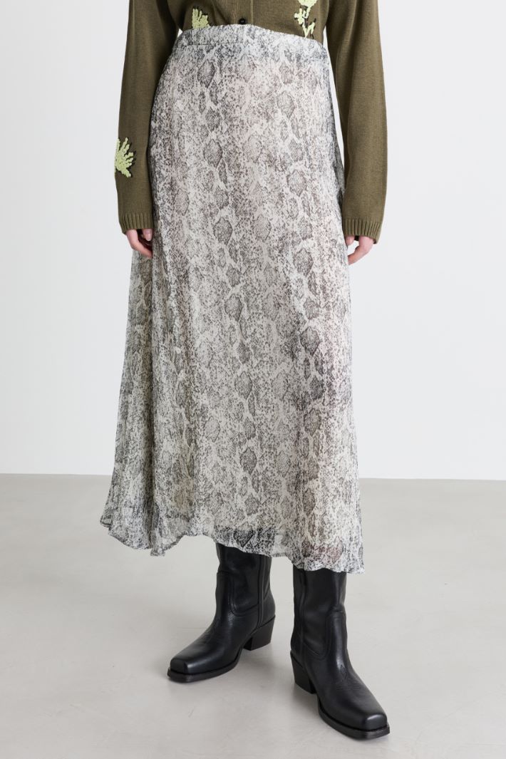 Printed creponne flared skirt - WHITE GREY - Intrend - 2