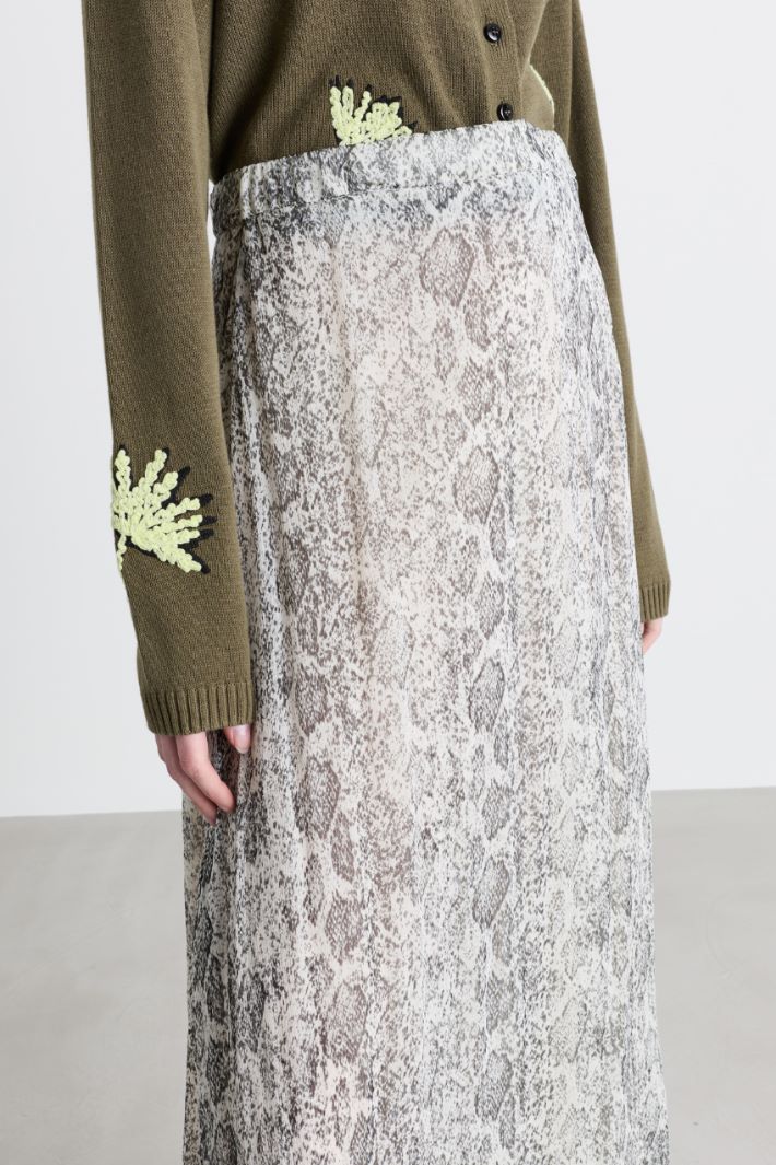 Printed creponne flared skirt - WHITE GREY - Intrend - 3