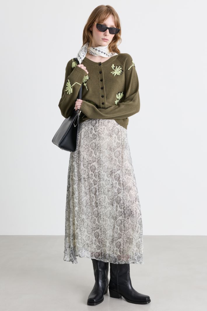 Printed creponne flared skirt - WHITE GREY - Intrend