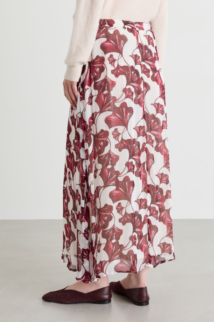 Printed creponne flared skirt - WHITE BORDEAUX - Intrend - 4