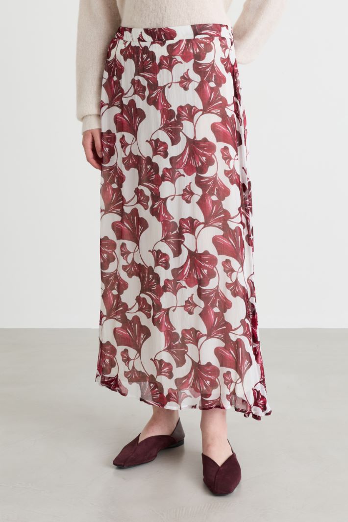 Printed creponne flared skirt - WHITE BORDEAUX - Intrend - 2