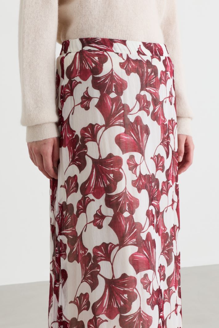 Printed creponne flared skirt - WHITE BORDEAUX - Intrend - 3