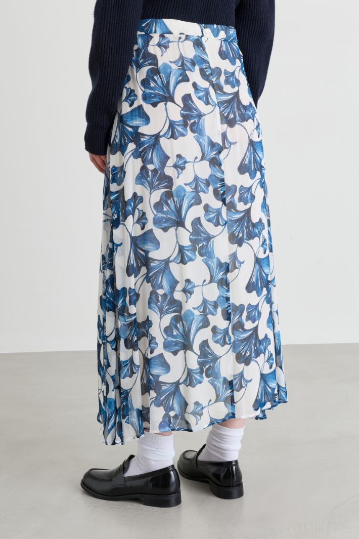 Printed creponne flared skirt - WHITE LIGHT BLUE - Intrend - 4