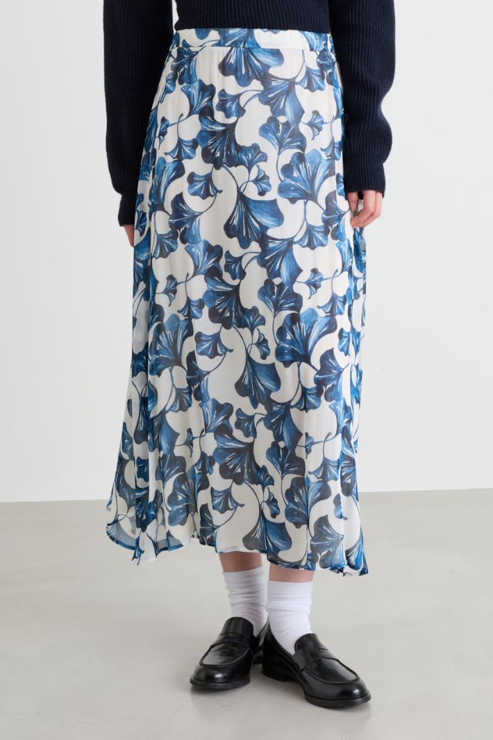 Printed creponne flared skirt - WHITE LIGHT BLUE - Intrend - 2
