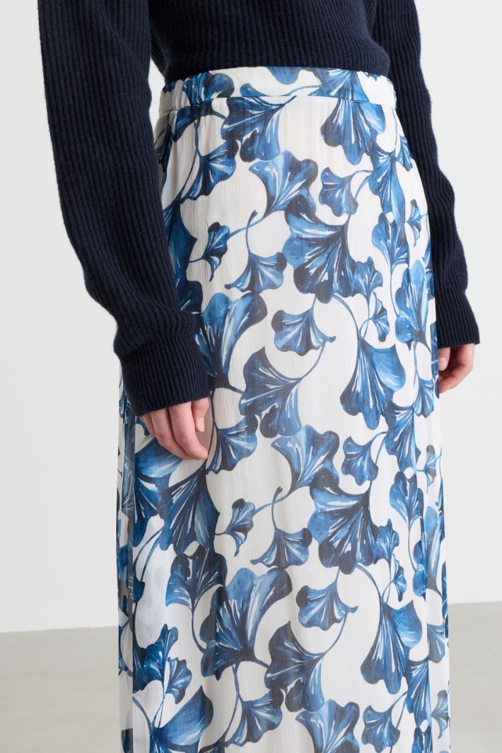 Printed creponne flared skirt - WHITE LIGHT BLUE - Intrend - 3