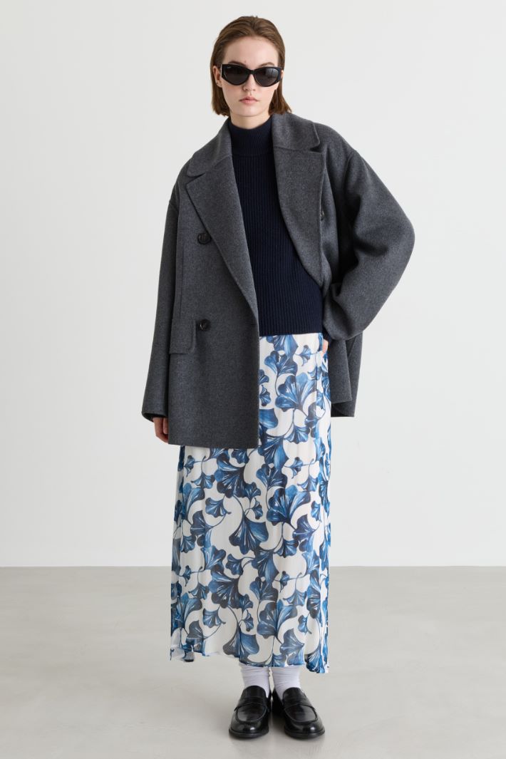 Printed creponne flared skirt - WHITE LIGHT BLUE - Intrend