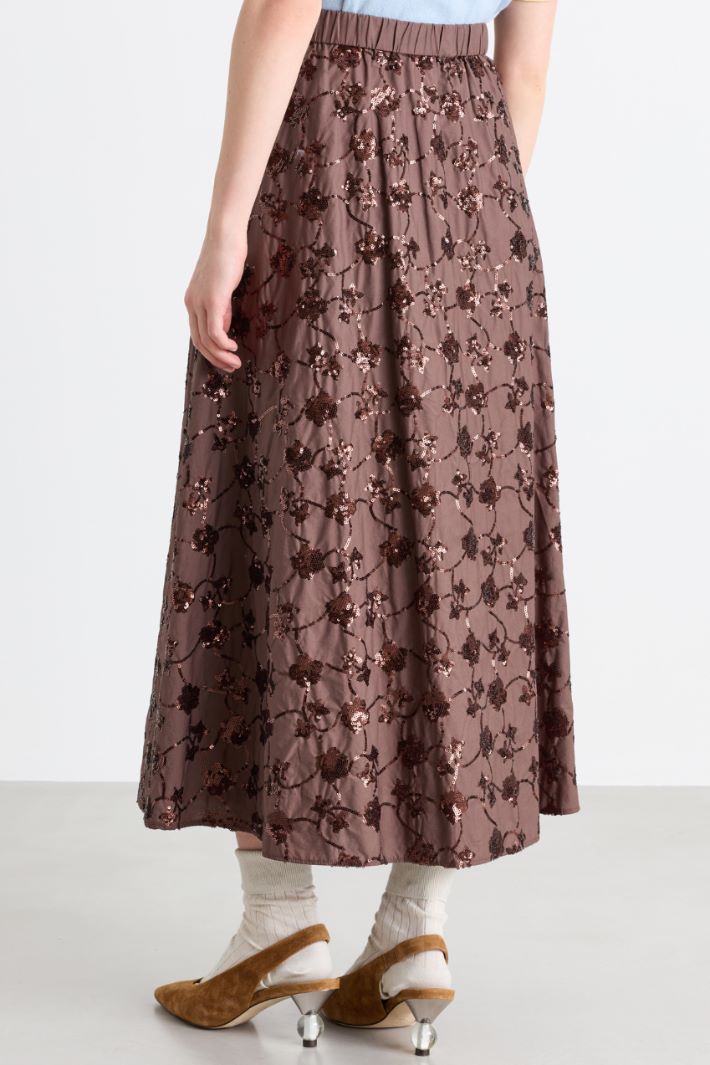 Sequinned poplin midi skirt - BROWN - Intrend - 4