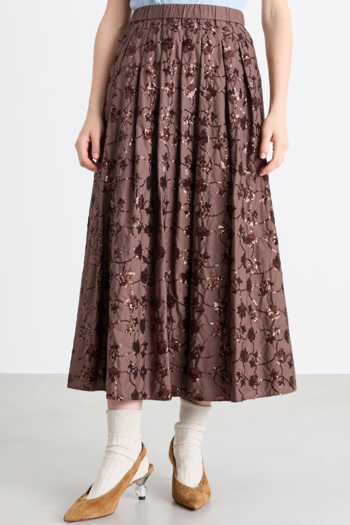 Sequinned poplin midi skirt - BROWN - Intrend - 2