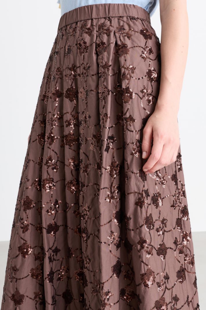Sequinned poplin midi skirt - BROWN - Intrend - 3
