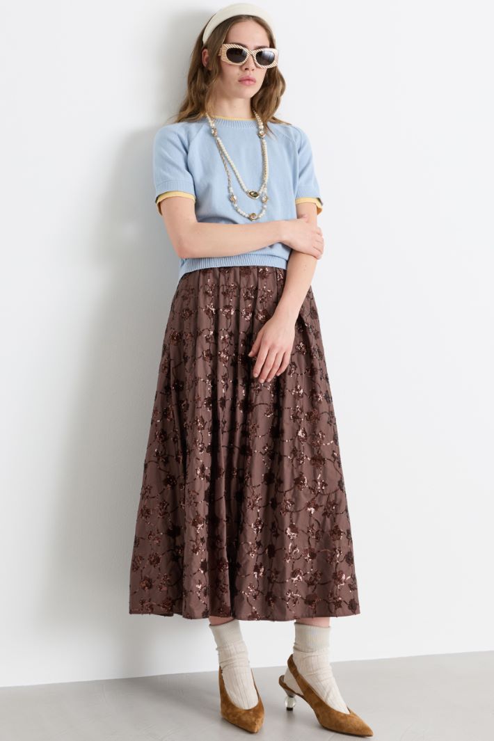 Sequinned poplin midi skirt - BROWN - Intrend