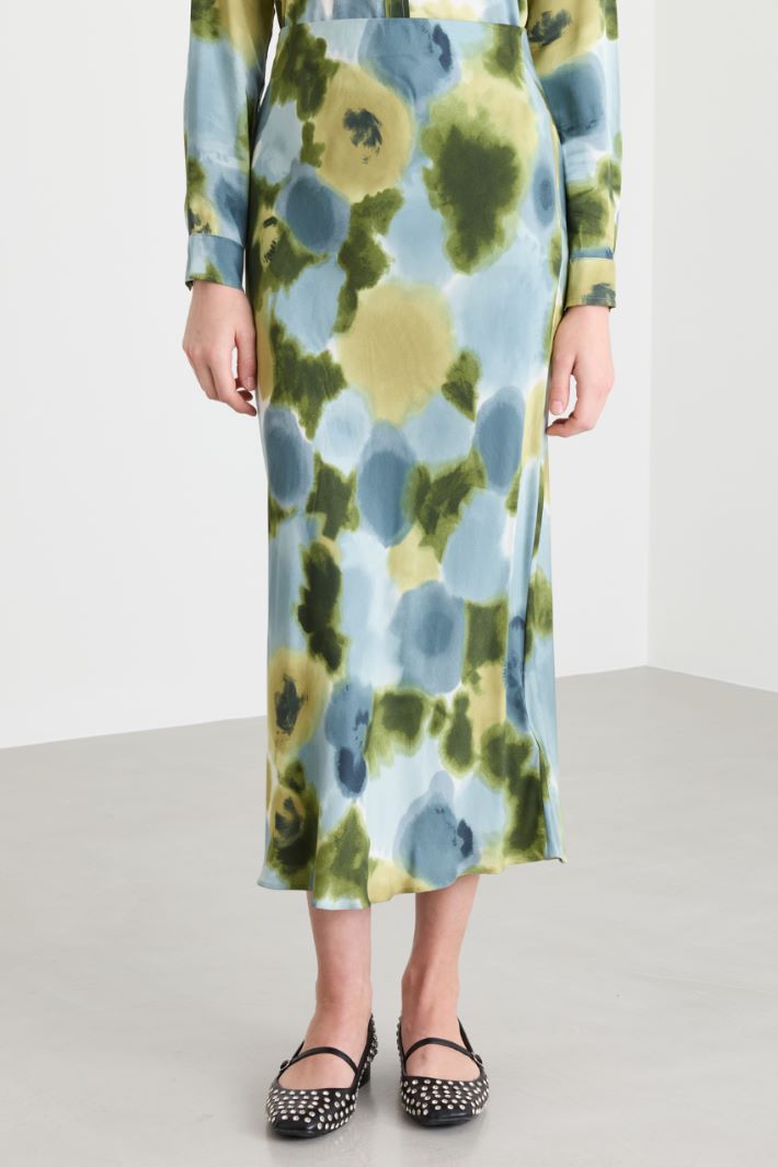 Printed viscose twill skirt - LIGHT BLUE GREEN - Intrend - 2