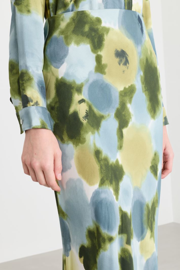 Printed viscose twill skirt - LIGHT BLUE GREEN - Intrend - 3