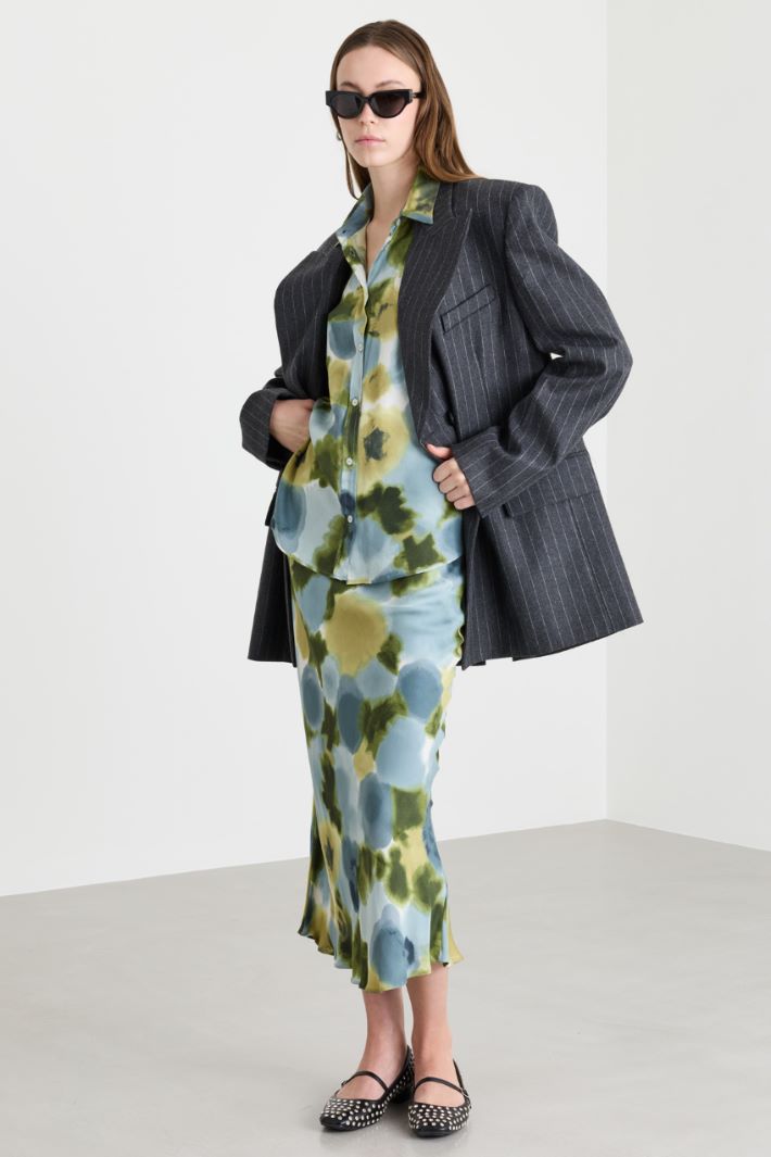 Printed viscose twill skirt - LIGHT BLUE GREEN - Intrend