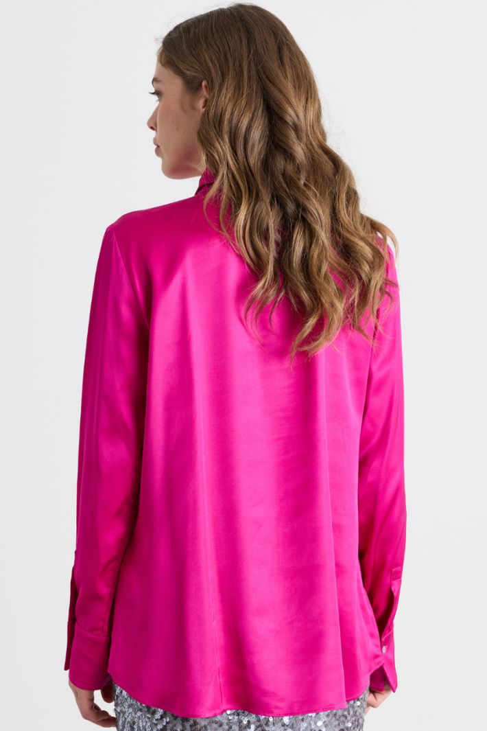 Camicia in raso con bottoni gioiello - FUXIA - Intrend - 4