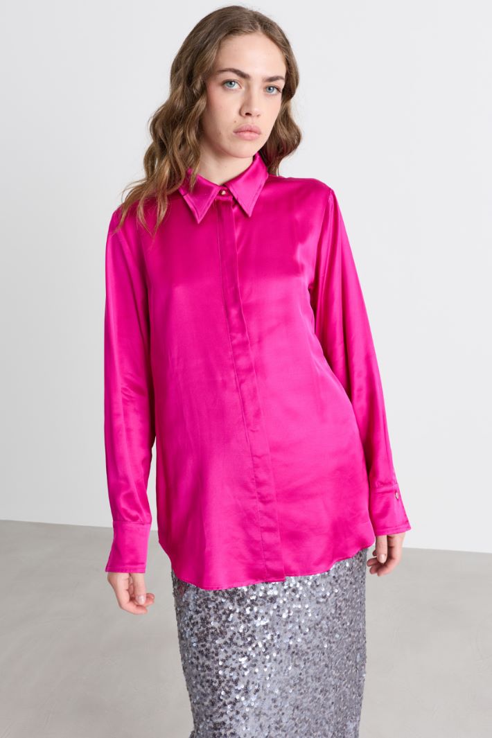 Camicia in raso con bottoni gioiello - FUXIA - Intrend - 2