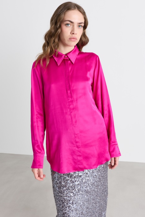 Camicia in raso con bottoni gioiello - Intrend