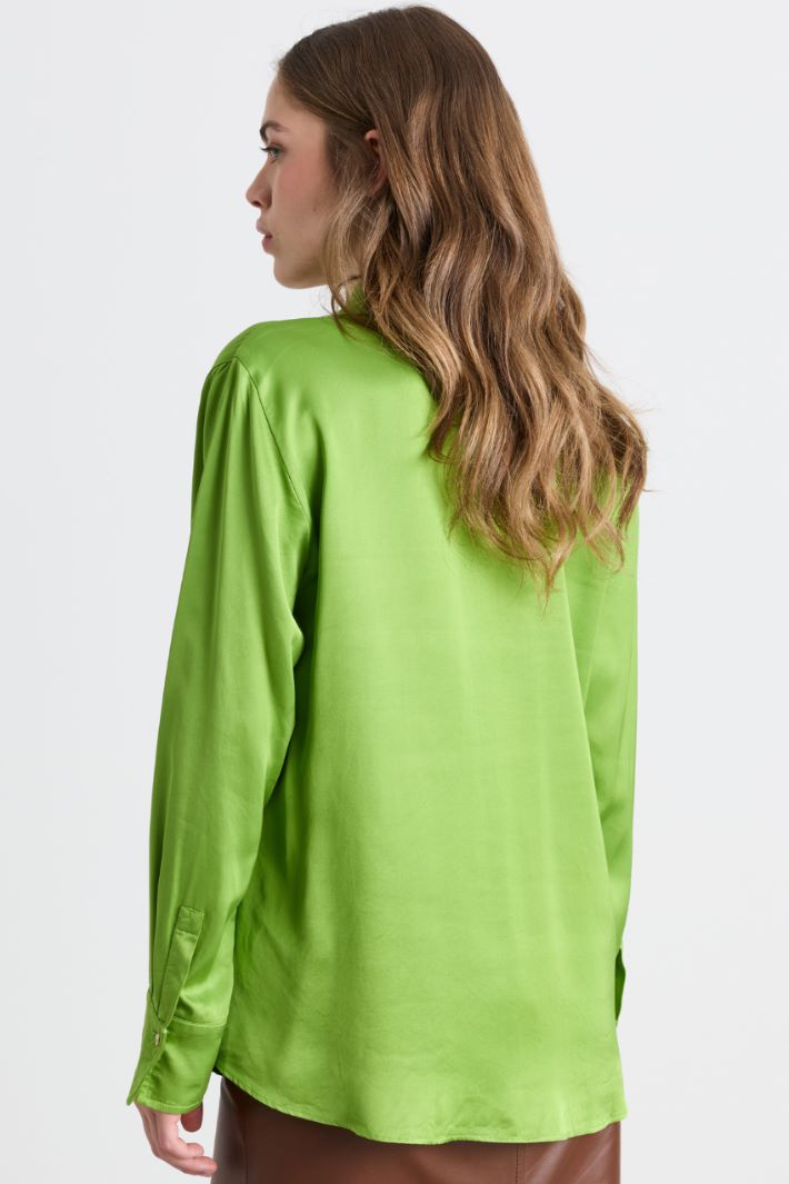 Camicia in raso con bottoni gioiello - VERDE - Intrend - 4