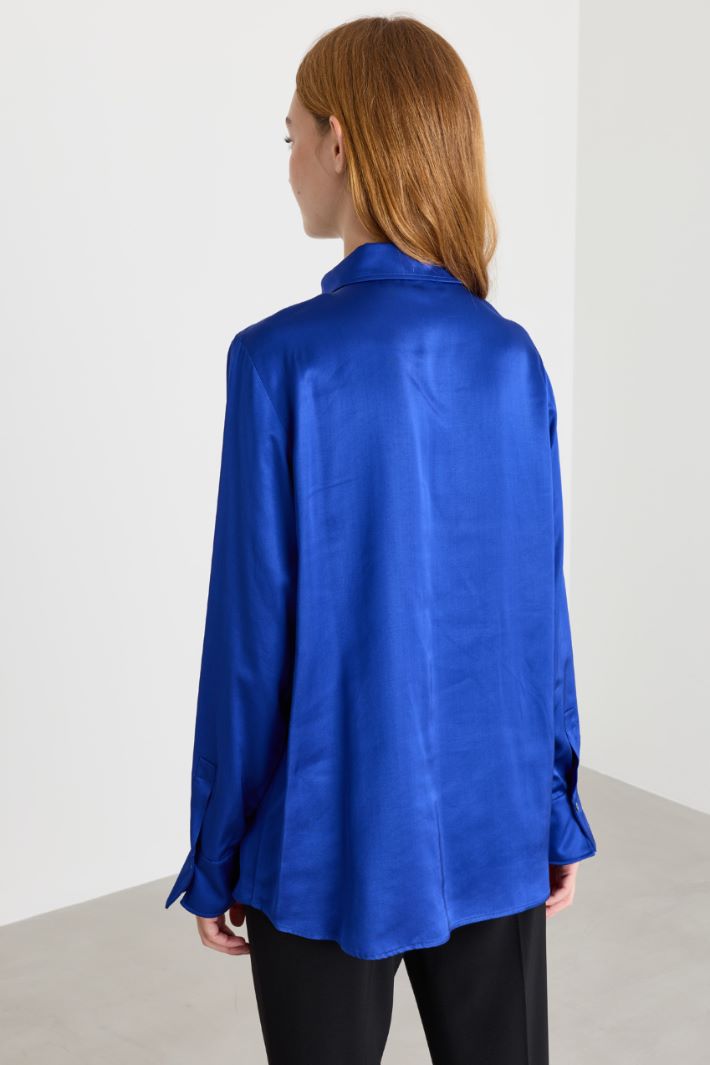 Satin shirt with jewelled buttons - BLUE - Intrend - 4
