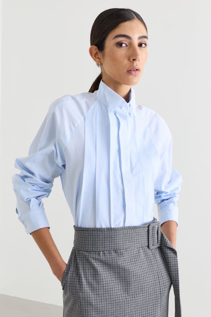 Camicia in popeline a pieghe - AZZURRO - Intrend - 2