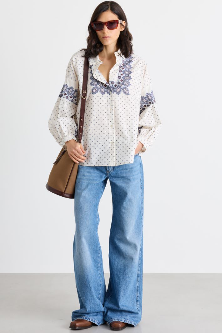 Camicia in popeline con fantasia - BIANCO BLU - Intrend