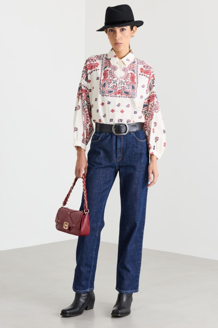 Camicia in popeline con fantasia - BIANCO ROSSO BLU - Intrend