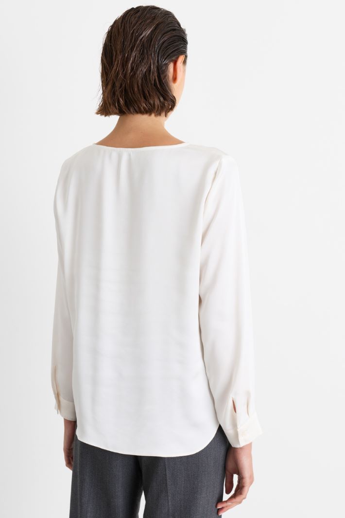 Blusa in raso martellato - BIANCO - Intrend - 4