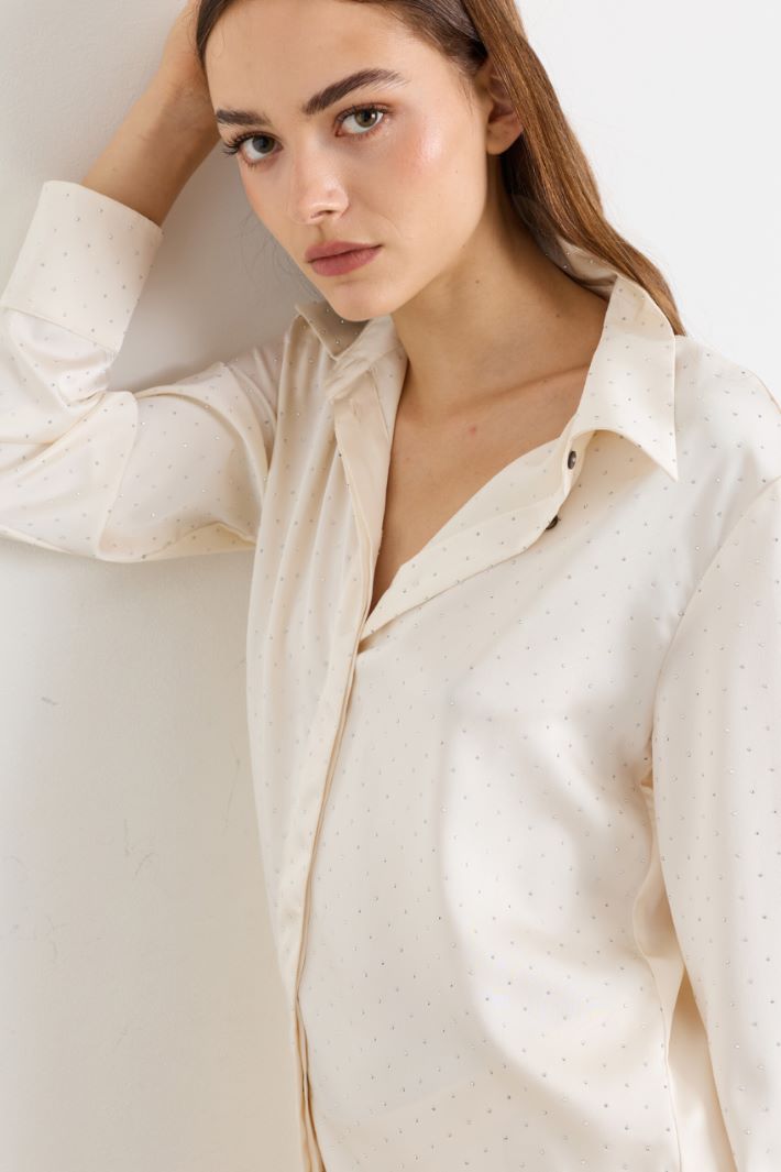 Camicia in raso con strass - BIANCO - Intrend - 3