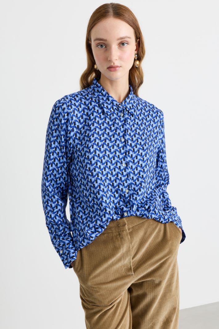 Camicia in twill stampato - AZZURRO - Intrend - 2