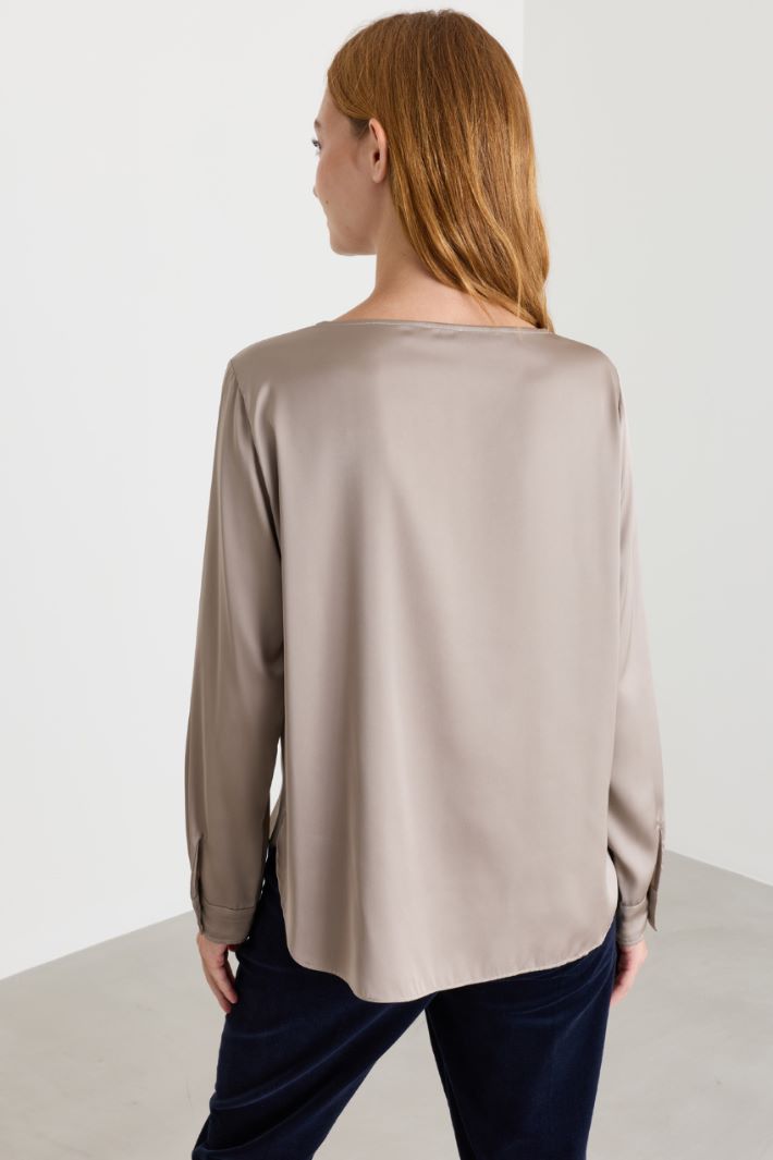 Stretch satin blouse - BEIGE - Intrend - 4