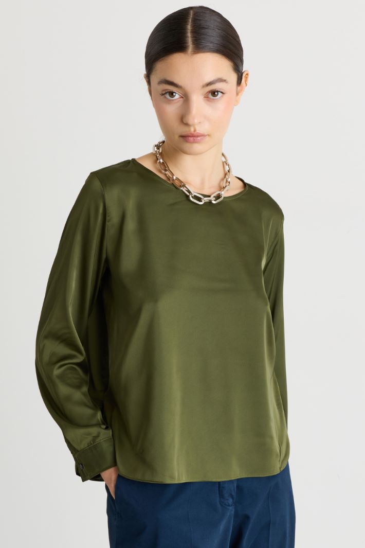 Bluse aus Stretch-Satin - GRÜN - Intrend - 2