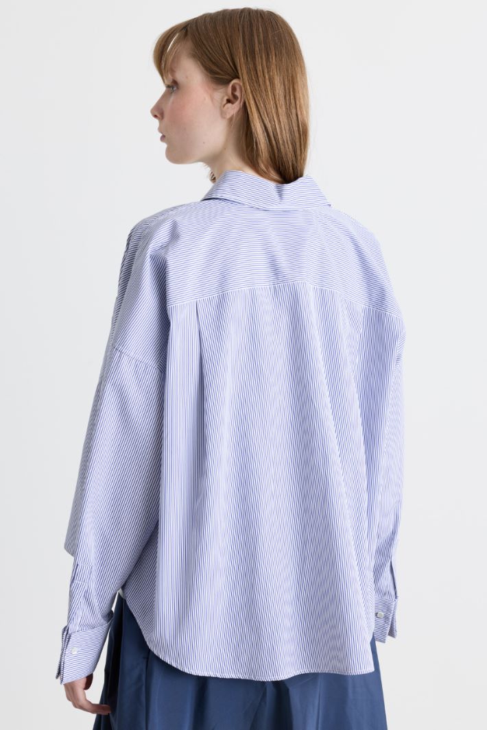 Camicia over in popeline - BLU BIANCO - Intrend - 4