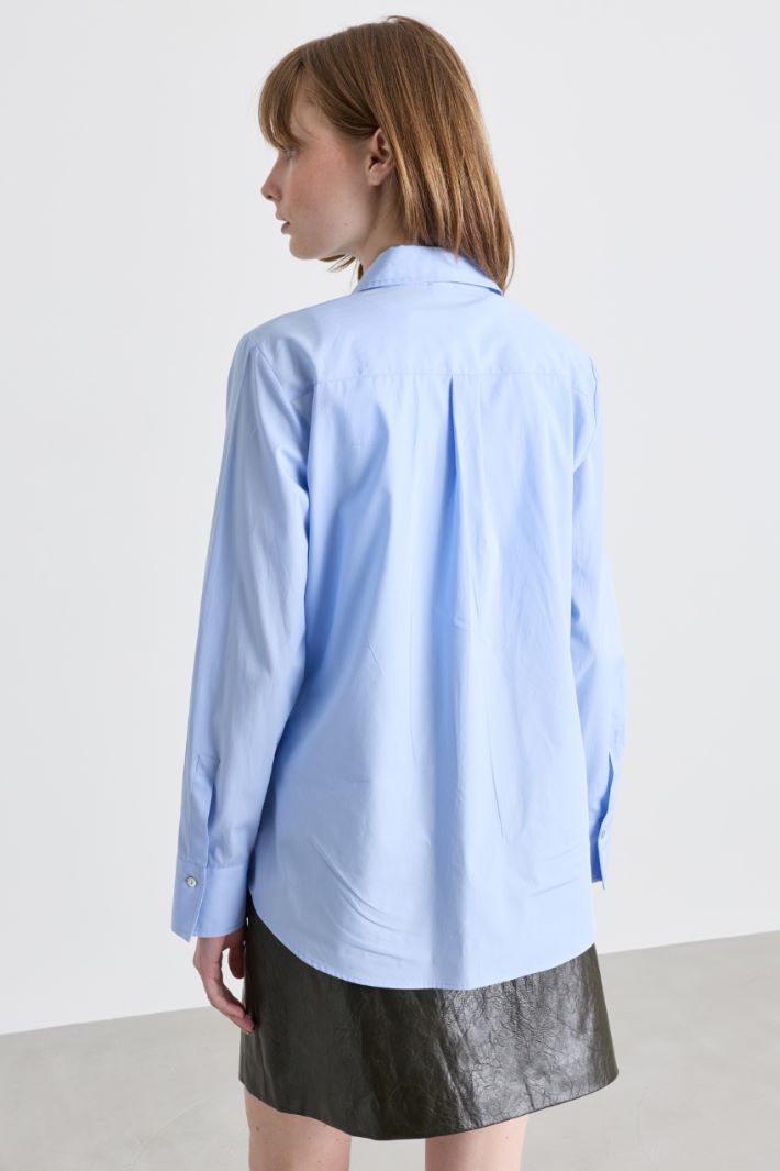 Camicia in popeline con dettagli di perle e strass - AZZURRO - Intrend - 4