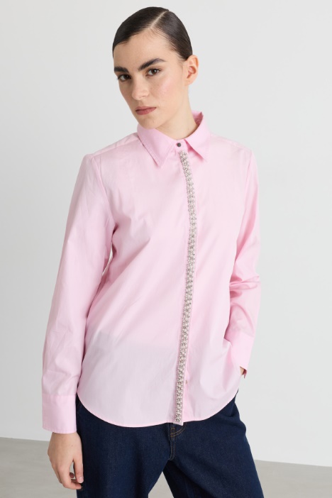 Camicia in popeline con dettagli di perle e strass - Intrend