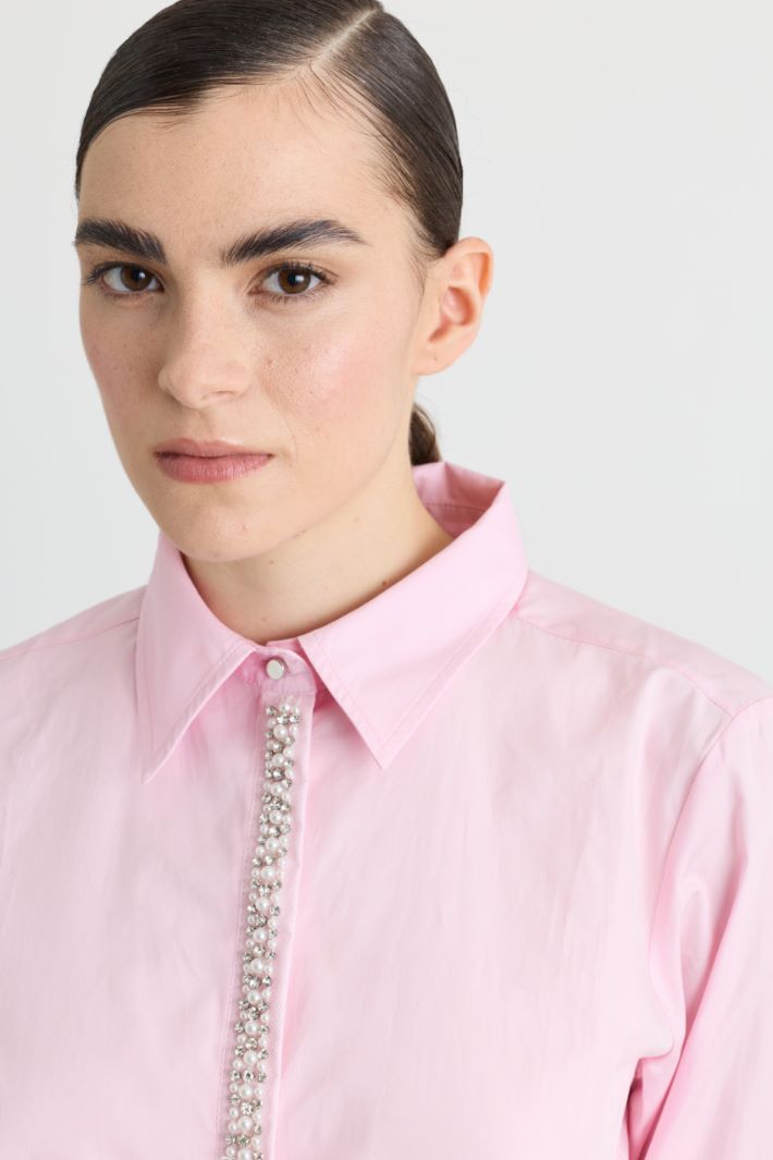 Camicia in popeline con dettagli di perle e strass - ROSA - Intrend - 3