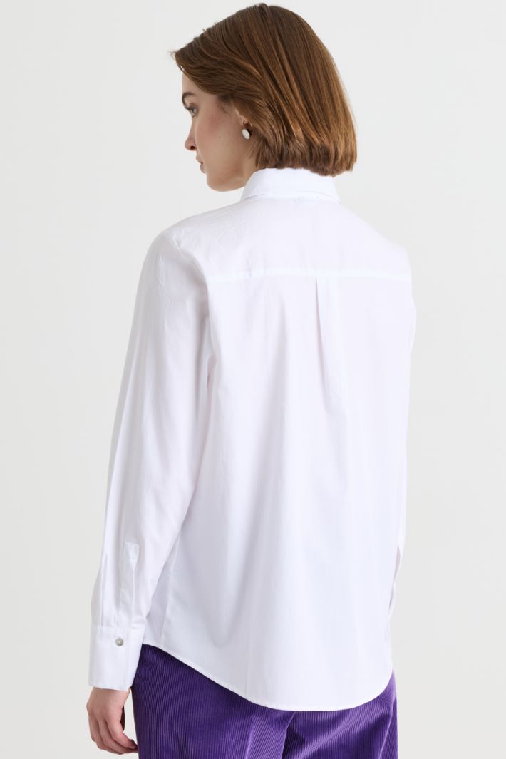 Poplin shirt with pearl and rhinestone trim - WHITE - Intrend - 4