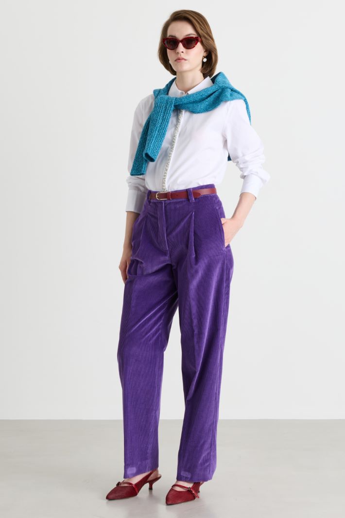 Poplin shirt with pearl and rhinestone trim - WHITE - Intrend