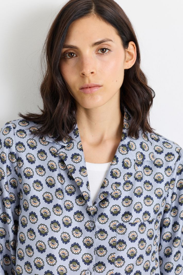 Blusa in twill stampato - AZZURRO - Intrend - 3