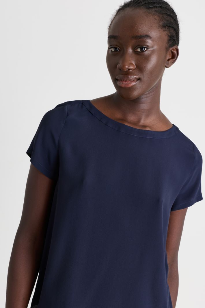 Crêpe de Chine blouse - BLUE - Intrend - 3