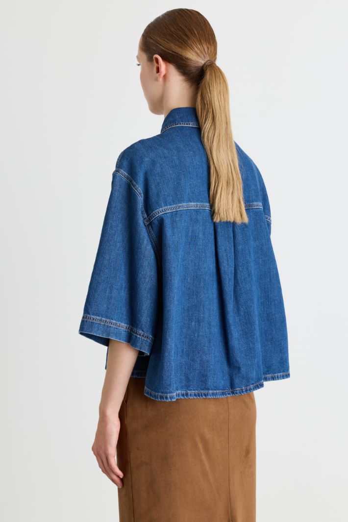 Camicia crop con manica a tre quarti - BLU - Intrend - 4