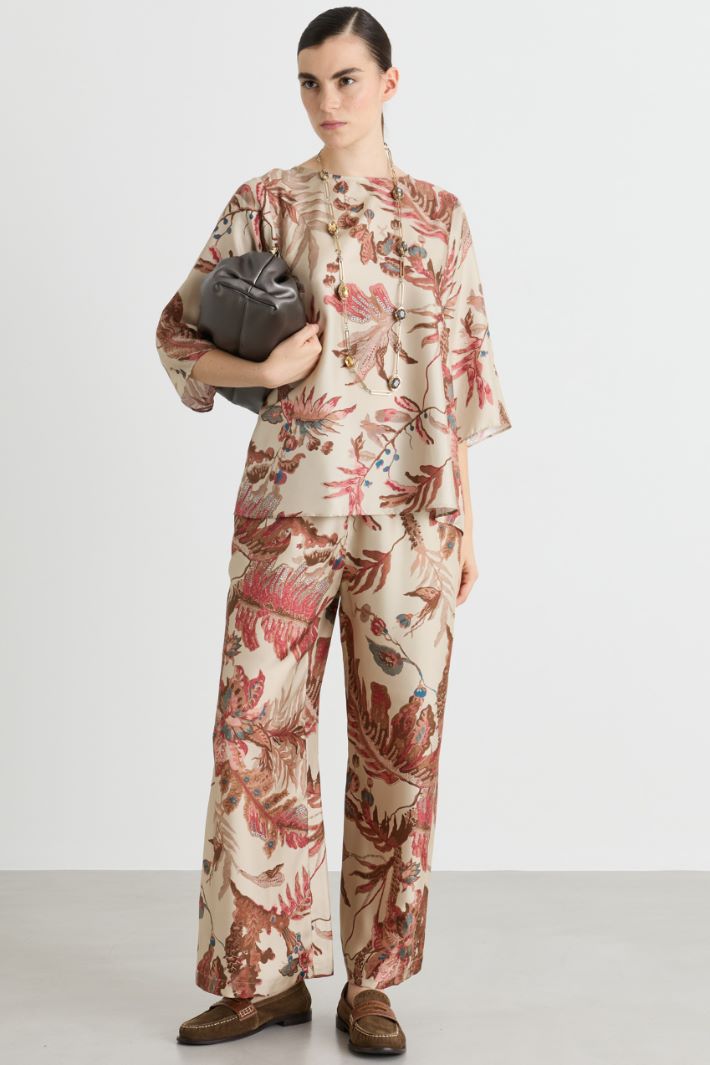 Blusa in twill con manica a tre quarti - BEIGE - Intrend