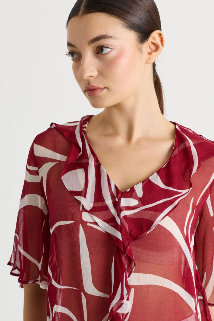 Ruffle-front blouse - RED - Intrend - 3