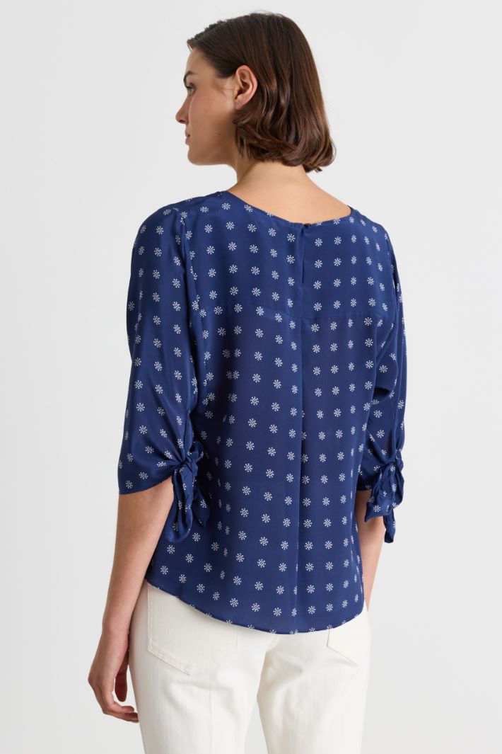 Blusa girocollo in crepe de chine - BLU BIANCO - Intrend - 4