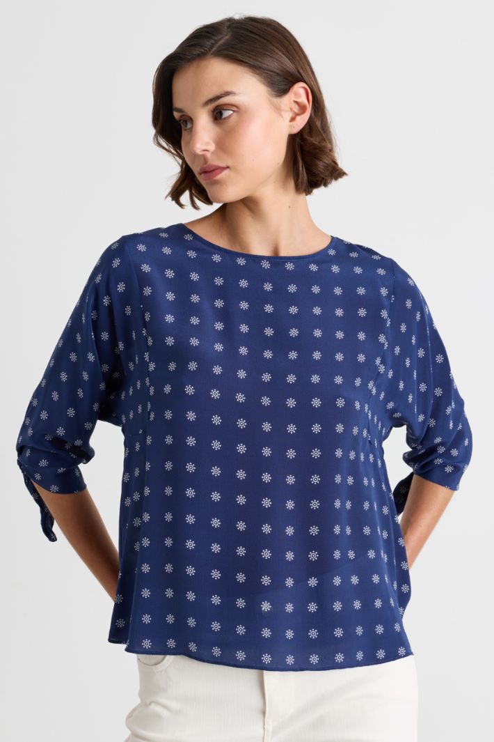 Blusa girocollo in crepe de chine - BLU BIANCO - Intrend - 2